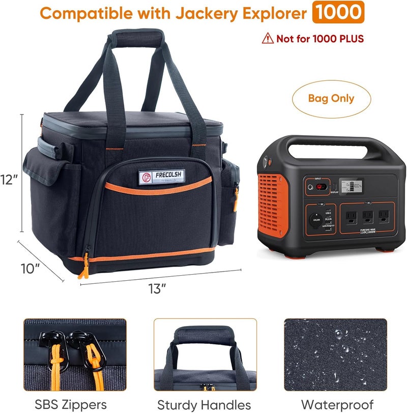 FRECOLSH Travel Carrying Case Compatible with Jackery Explorer 1000, Portable Power Station Storage Case with Water- proof Bottom and Pocket for Jackery Accessories Solar Generator Storage Bag Only - Image 3